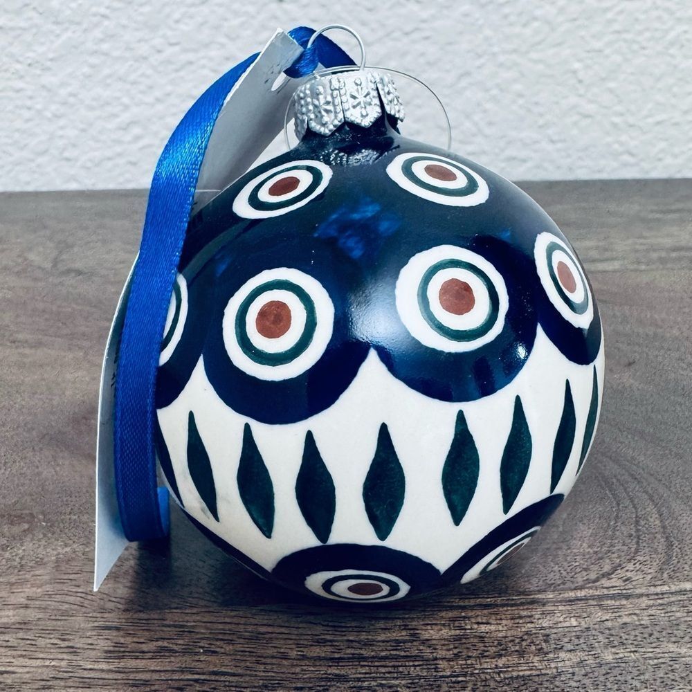 Boleslawiec Polish Pottery Christmas Holiday Peacock Circles Ball Ornament